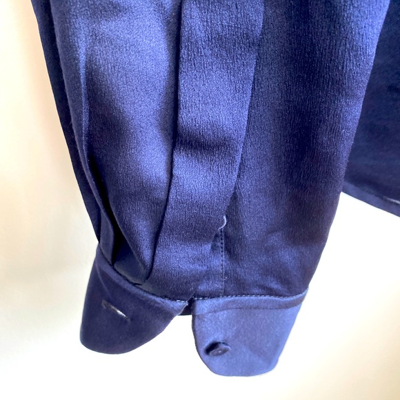 Navy Silk Classic V Neck Long Sleeve Blouse - Picture 3 of 6